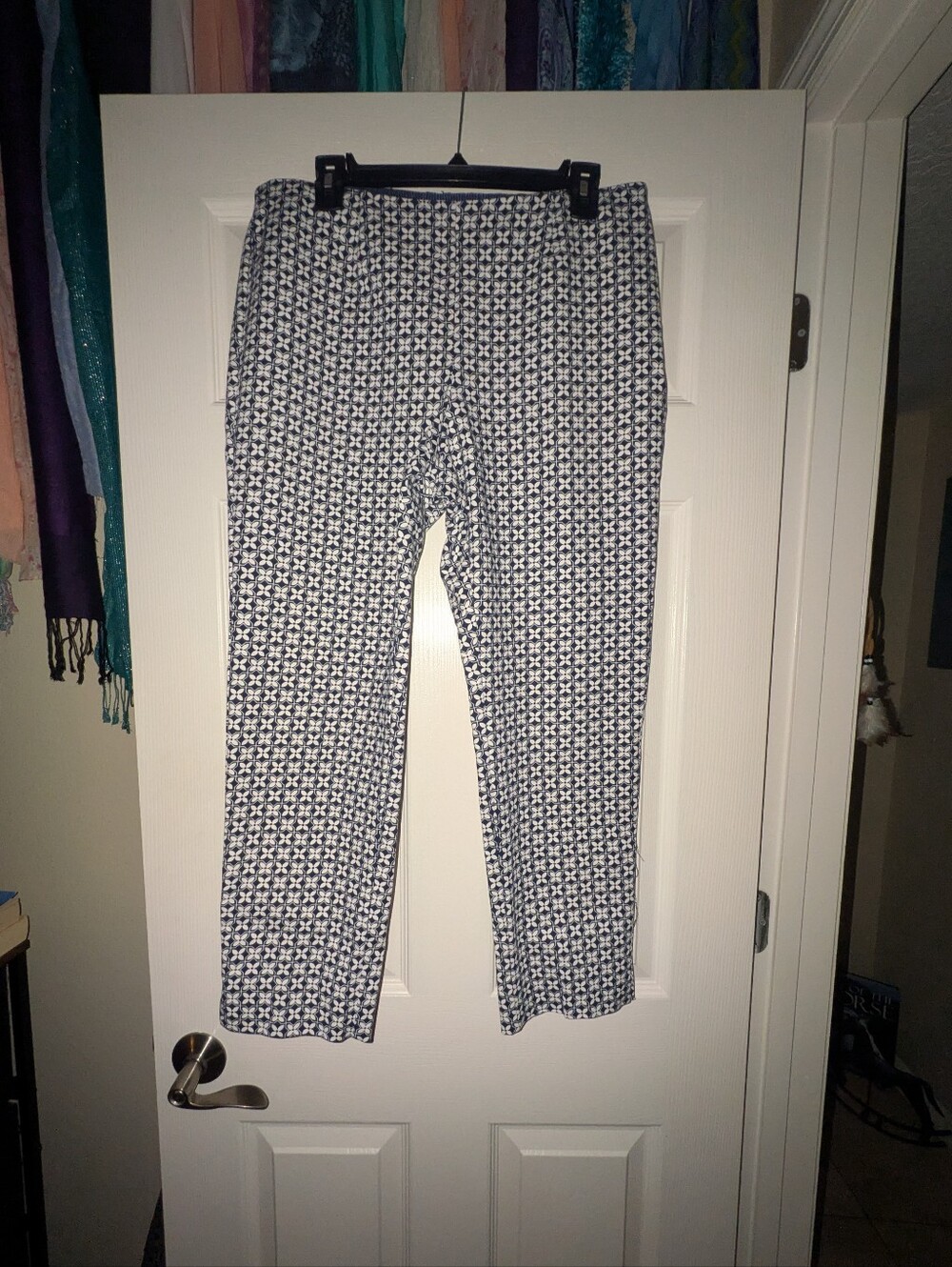 Charter Club Navy and White Geometric Print Pants